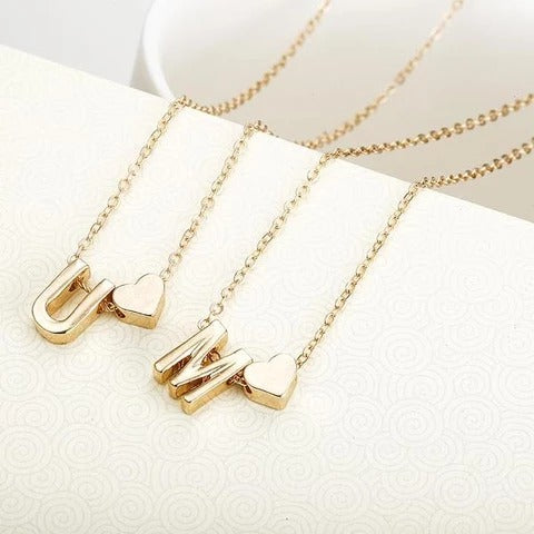 Peach Heart Shaped Letter Necklace Clavicle Chain Necklace Jewelry dealsniper-net