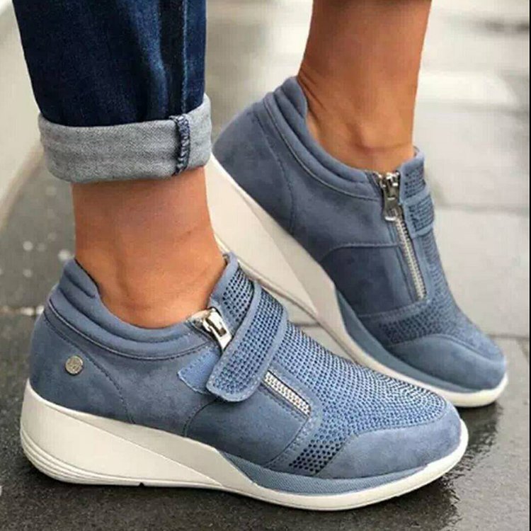 Canvas Shoes Lovely Round Head Thick Bottom Rhinestone Velcro Single Shoes Mary Jane Women's Style Women DealSniper.net Blue 35