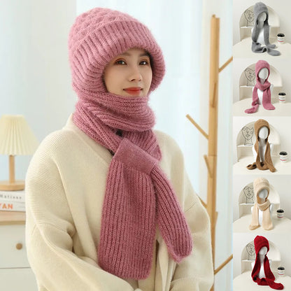 Women's Fleece-lined Scarf And Hat Winter Warm Knitted Hat Scarf Women dealsniper-net