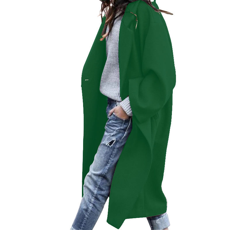 Casual Long Jacket With Pockets Solid Color Single Breasted Lapel Women dealsniper-net Green L