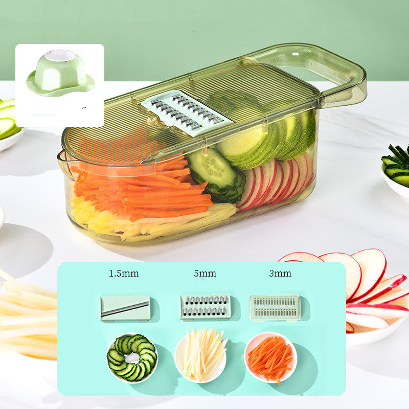 Multifunction Transparent Vegetable Cutter Steel Blade Kitchen dealsniper-net Veneer cutter Drainage basket 3blades