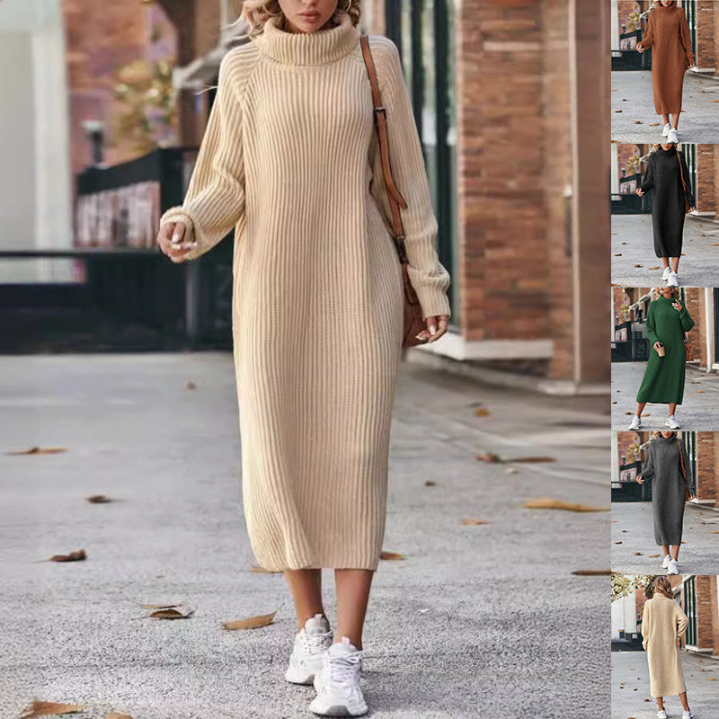 Winter Turtleneck Knitted Sweater Dress Fashion Pullover