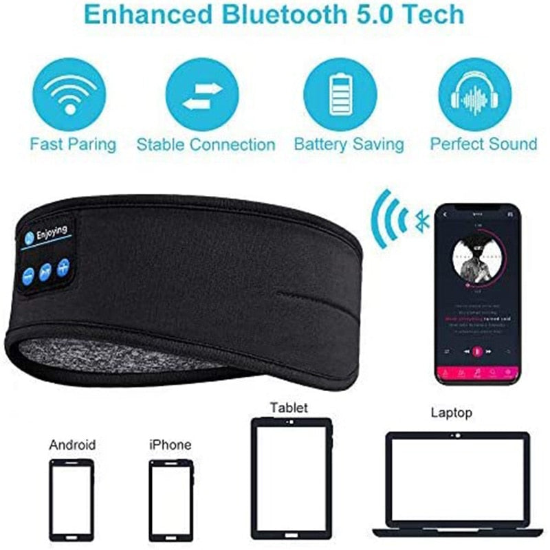 Wireless Bluetooth Sleeping Headphones Headband Thin Soft Elastic Comfortable Music Ear Phones Eye Mask For Side Sleeper Sports Sports DealSniper.net