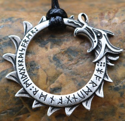 Asgard Crafted Circular Horn Rune Pendant Chain Jewelry dealsniper-net Jormungand Serpent