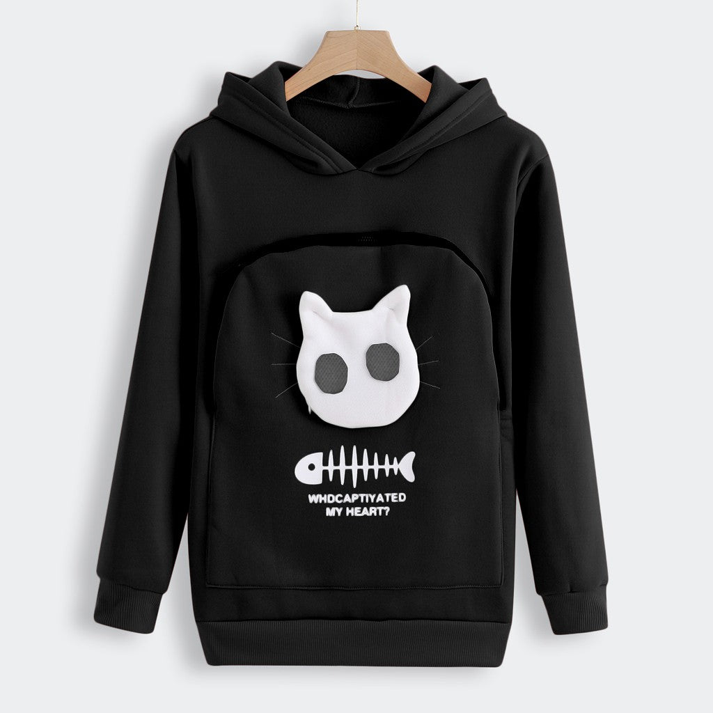 Cat print hoodie Women dealsniper-net Black 3XL