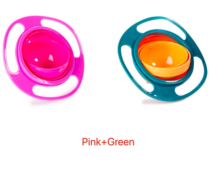 360 Rotate Universal Spill-proof Bowl Dishes kids toys DealSniper.net Green Pink 2pc