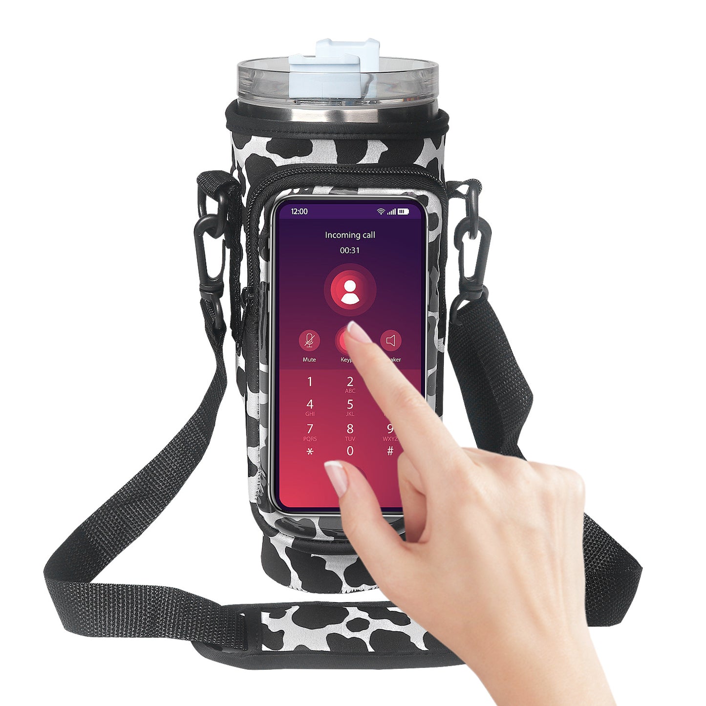 Cup Cover Transparent Touch Screen Neoprene kitchen Kitchen Gym From House Cows Pattern Rubber Buckle