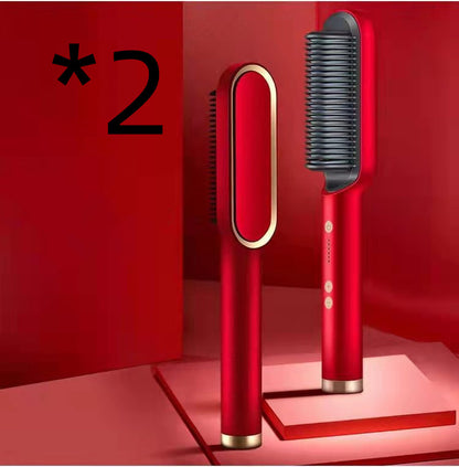 New 2 In 1 Hair Straightener Hot Comb Women dealsniper-net 2pcs Red US Opp pack