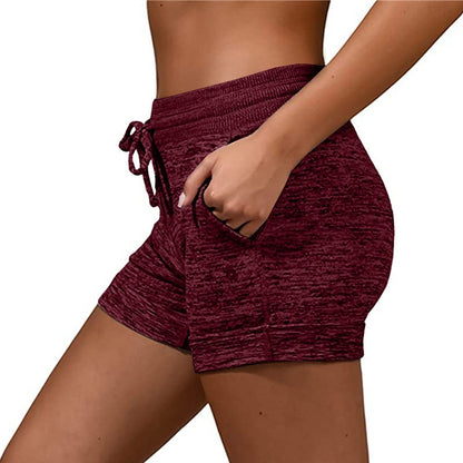 Women Shorts Quick-dry Lace-up Stretch Sports Pants Women dealsniper-net Burgundy 2XL