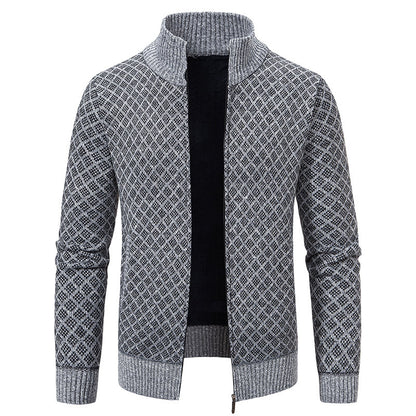 Thickened Plaid Print Jacket Cardigan Fashion Slim Fit Zipper Men Gym From House Light Gray L