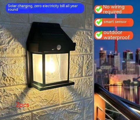 Outdoor Solar Waterproof Tungsten Induction Garden Wall Lamp Garden DealSniper.net 2XBlack