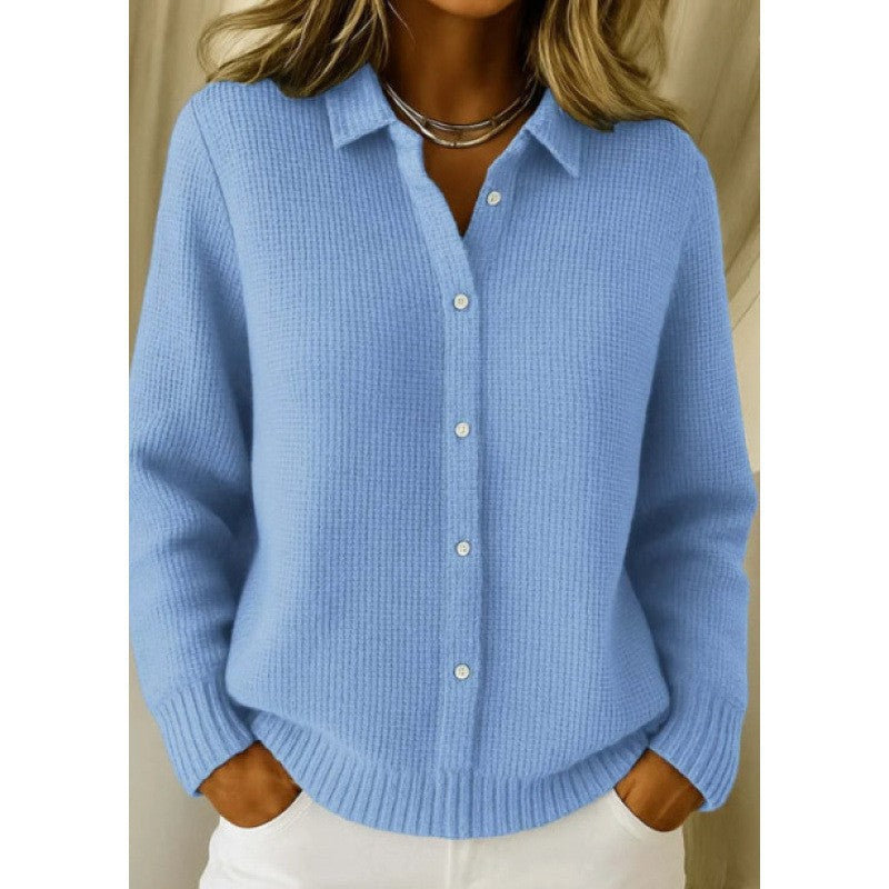 Casual Fashion Button Knitted Lapel Sweater For Women Women Gym From House Sky Blue 5XL