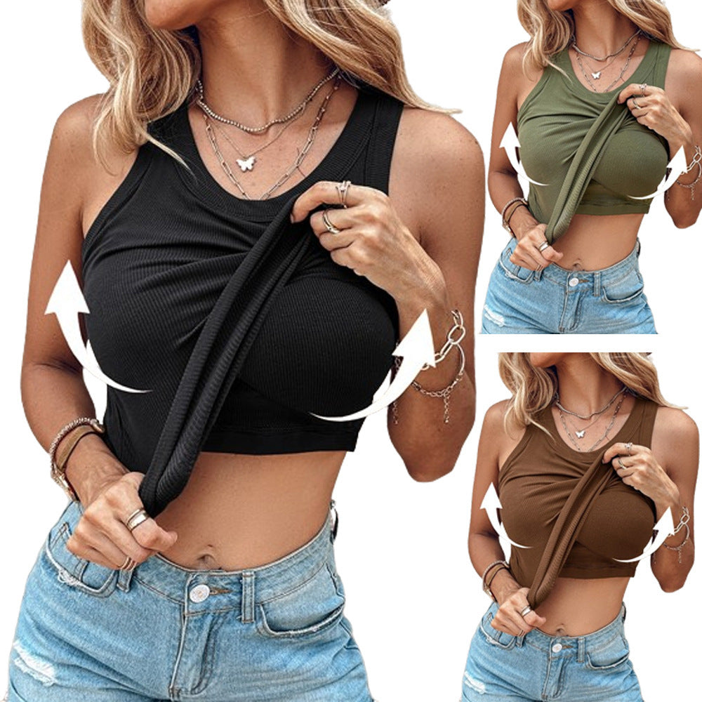 Round Neck Vest With Bra Summer Sleeveless