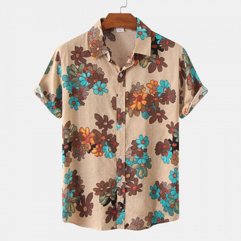 Cross-Border Men's Floral Short-Sleeved Shirts Young Men's Men DealSniper.net 2 2XL