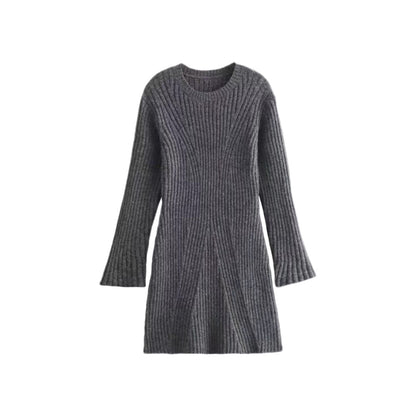 Fashion Solid Ribbed Knitted Dress Fall And Winter Slim-fit