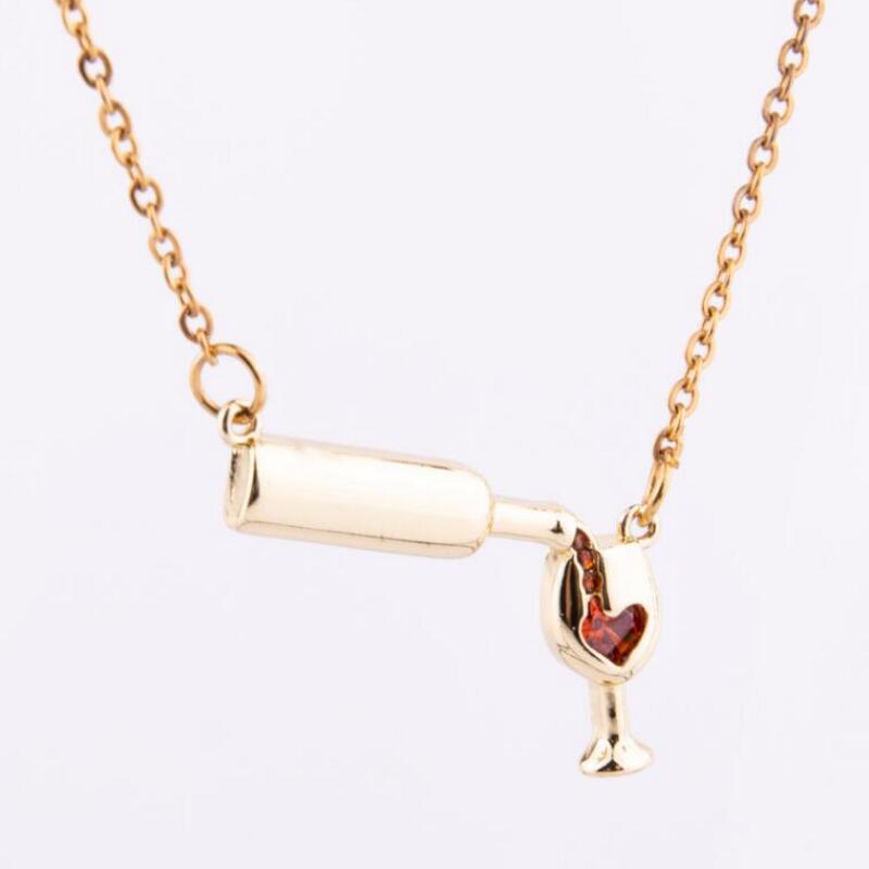 Wine Bottle Cup Pendant Necklace For Women Girls Wine Glass Jewelry dealsniper-net Gold