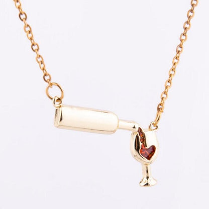 Wine Bottle Cup Pendant Necklace For Women Girls Wine Glass Jewelry dealsniper-net Gold