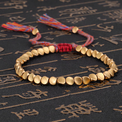 Handmade Braided Cotton Copper Beads Lucky Rope Bracelet & Bangles Jewelry dealsniper-net Gold