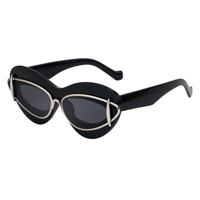 New European And American Fashion Cat-Eye Sunglasses Women Gym From House C2 bright black silver gray