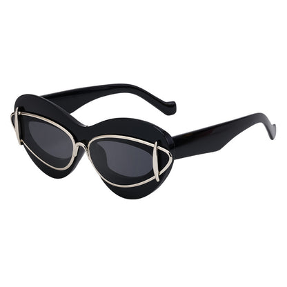 New European And American Fashion Cat-Eye Sunglasses Women Gym From House C2 bright black silver gray