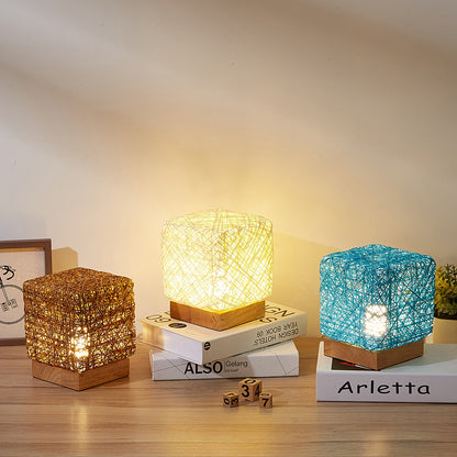 Hand-Knit Dimmable Square LED Desk Lights Wood House dealsniper-net