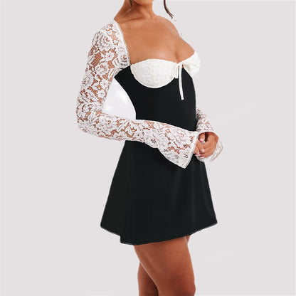 Fashion Corset Lace Long Sleeve Dress Sexy Y2K Backless Women dealsniper-net