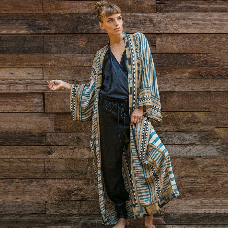 Womens Print Beach Kimonos Duster Soft Light Women DealSniper.net Dark blue Free Size