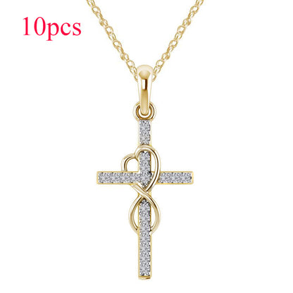 Alloy Pendant With Diamond And Eight-character Cross Necklace Jewelry dealsniper-net Gold 10PC