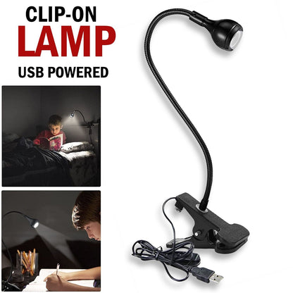 USB Flexible Reading LED Bright Light Book Lamp Clip-on Beside Bed Desk Table Home DealSniper.net Black White