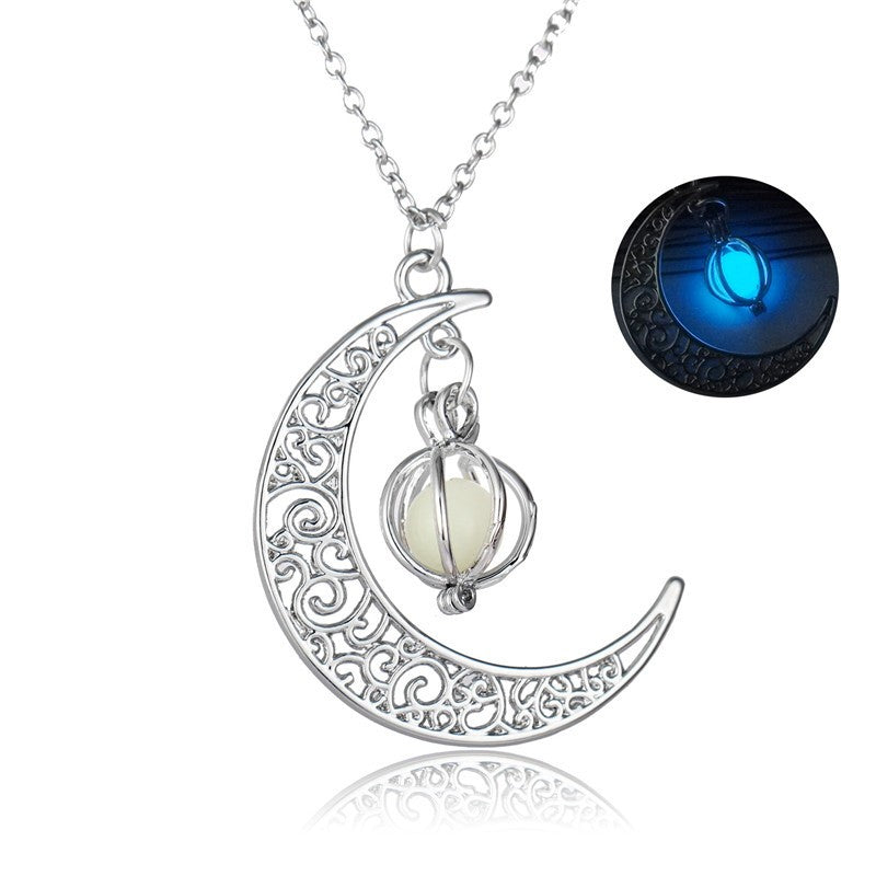 Fashion Moon Natural Glowing Stone Healing Necklace Women Gift Charm Luminous Pendant Necklace Jewelry Jewelry dealsniper-net Blue