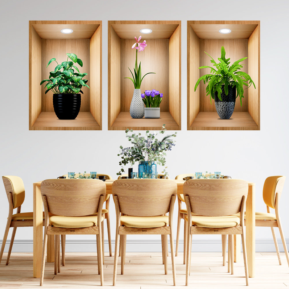 Only Darkstory 3D Effect Potted Triple Stickers Home Decor Home dealsniper-net 30x45cm 3D Potted Plant