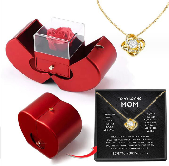 Fashion Jewelry Box Red Apple Christmas Gift Necklace Eternal Rose For Girl Mother's Day Valentine's Day Gifts With Artificial Flower Rose Flower Jewelry Box Jewelry dealsniper-net Necklace Gold Card Apple Box English