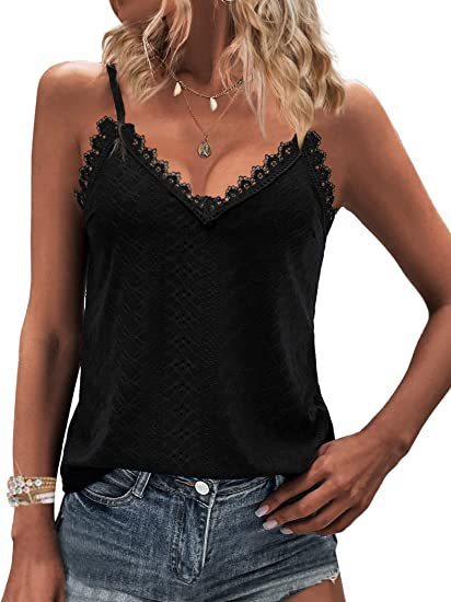 Solid Color Hollow Lace Strappy T-shirt Women dealsniper-net Black L