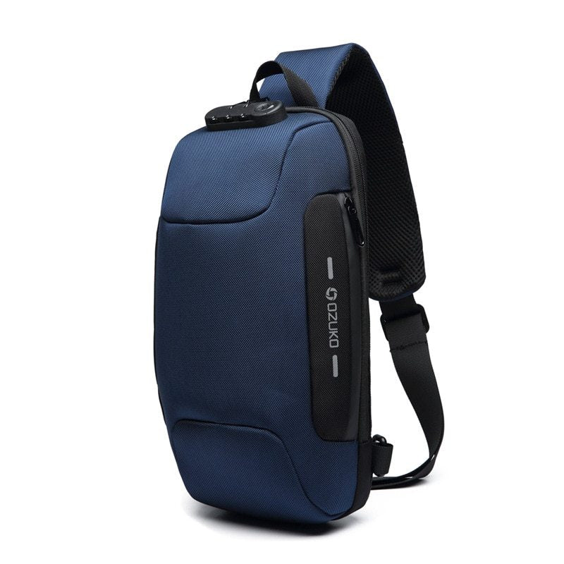 Multifunctional Shoulder Bag Anti-Theft Waterproof Chest Bag USB Men DealSniper.net Dark blue