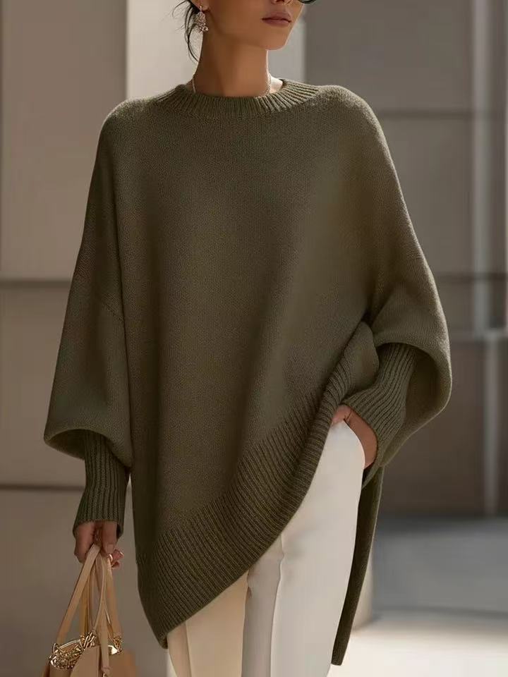 Thick Round Neck Women's Loose All-matching Knitted Pullover Sweater Women Gym From House Dark Green 2XL