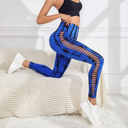 Hollow Tie Dye Printed Yoga Pants High Waist Butt Lift Women Gym From House Royal Blue L