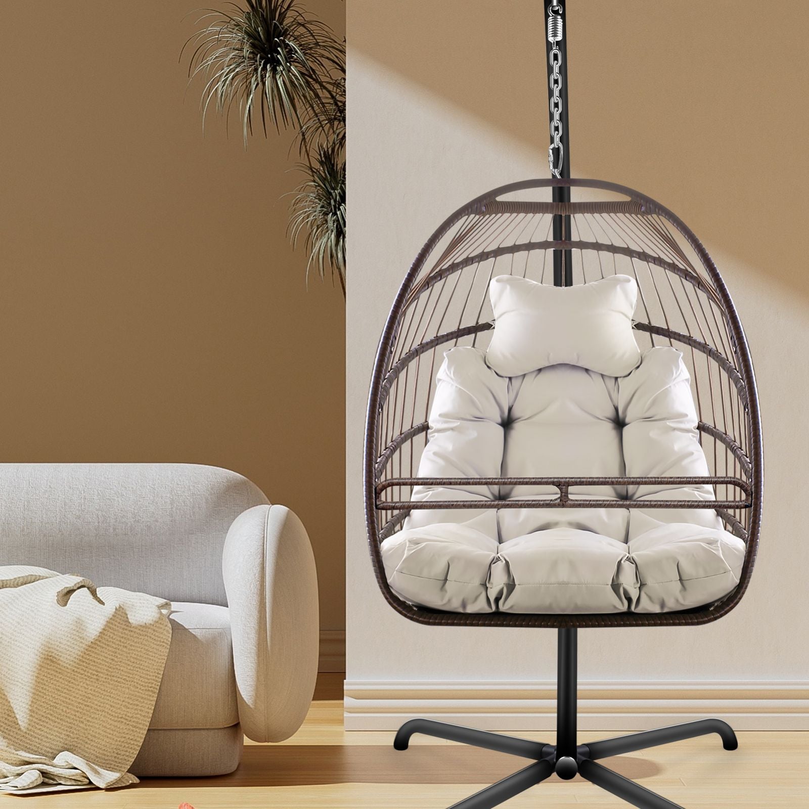 Swing Egg Chair With Stand Indoor Outdoor, UV Resistant Cushion Hanging Chair Outdoor dealsniper-net