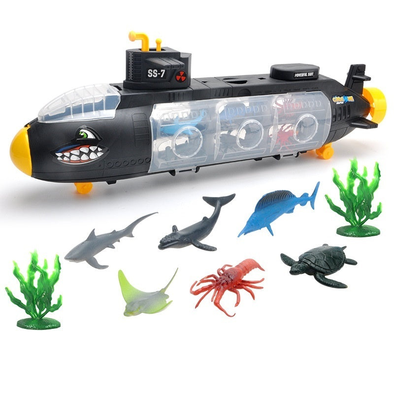 Shark Submarine Storage With Alloy Car Model Kids dealsniper-net Black With 6PC Marine life