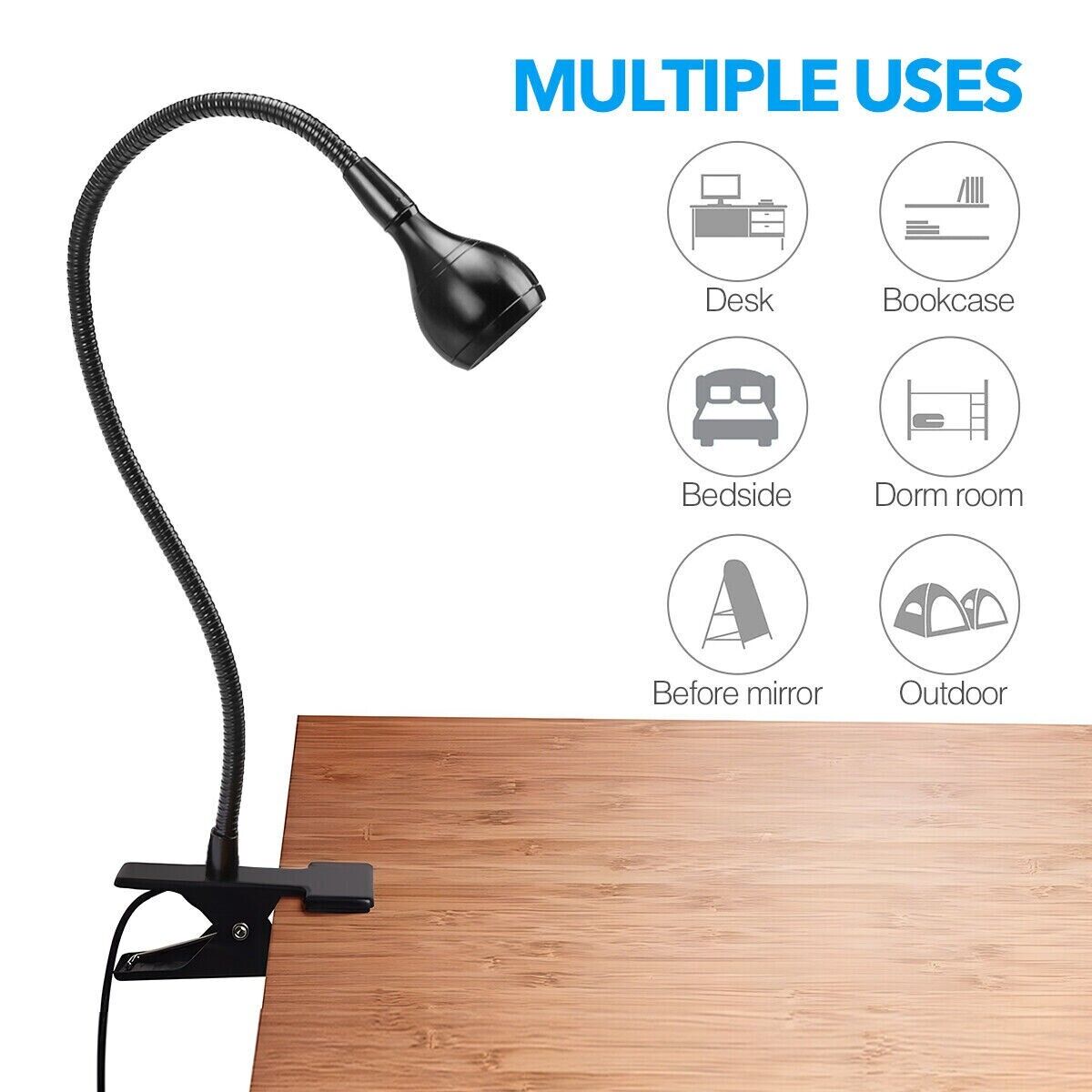 USB Flexible Reading LED Bright Light Book Lamp Clip-on Beside Bed Desk Table Home DealSniper.net
