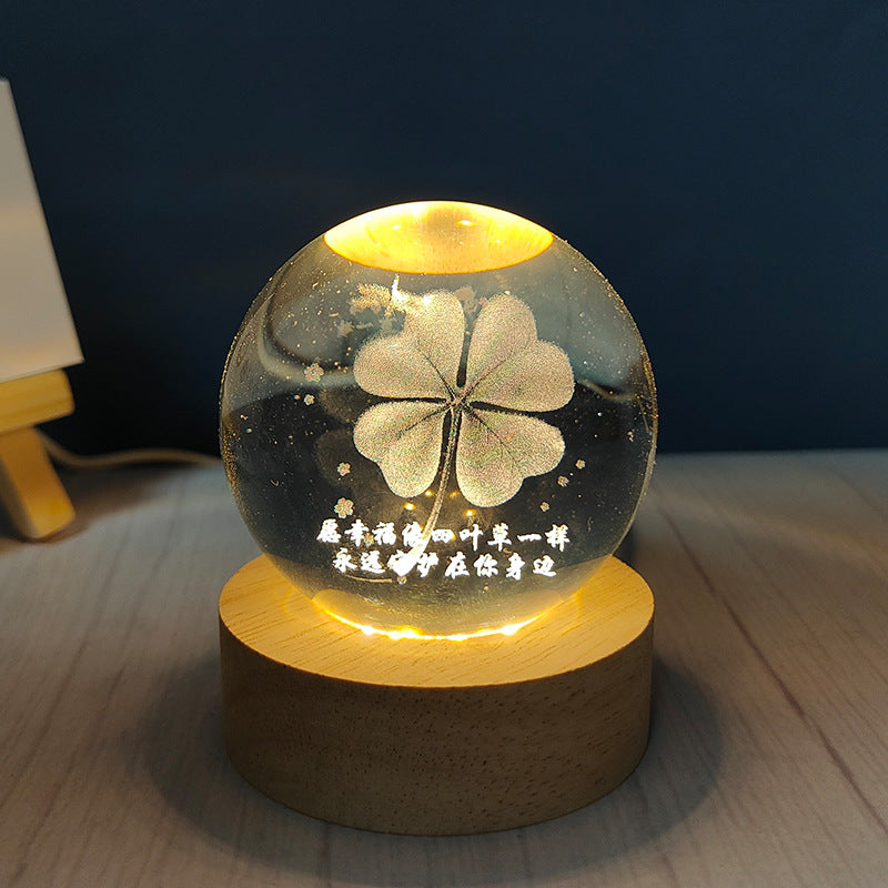 Usb Plug-in Luminous Crystal Ball Night Light Home Decor Gym From House Four Leaves Clover Usb Plug In