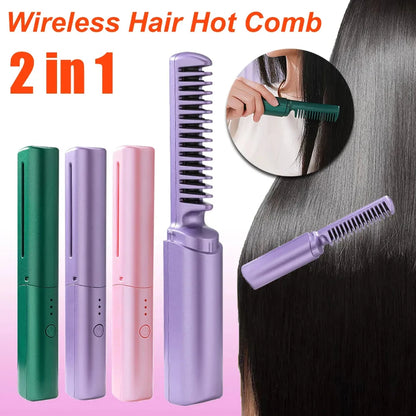 Professional Wireless Hair Straightener Curler Comb Fast Heating Beauty dealsniper-net