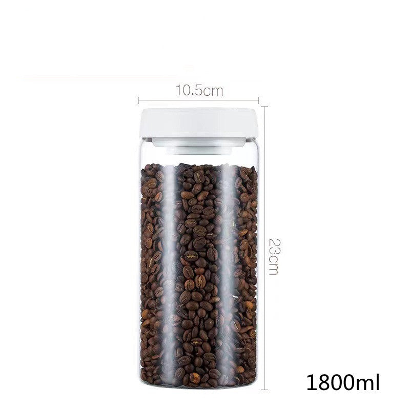 Vacuum Sealed Jug Set Black Coffee Beans Glass Airtight Canister Kitchen dealsniper-net White 1800ml