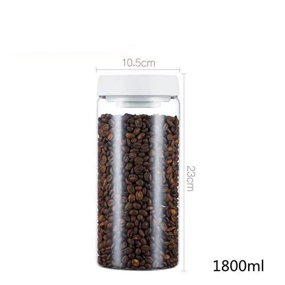 Vacuum Sealed Jug Set Black Coffee Beans Glass Airtight Canister Kitchen dealsniper-net White 1800ml