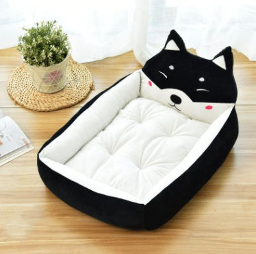 Kennel removable and washable Teddy cartoon pet nest Pets DealSniper.net Black Akita L