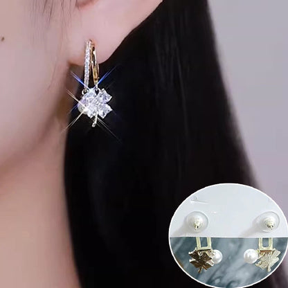 Fashion Jewelry Purple Crystal Four-leaf Flower Pearl Ear Clip Earrings Jewelry dealsniper-net White Ear Studs