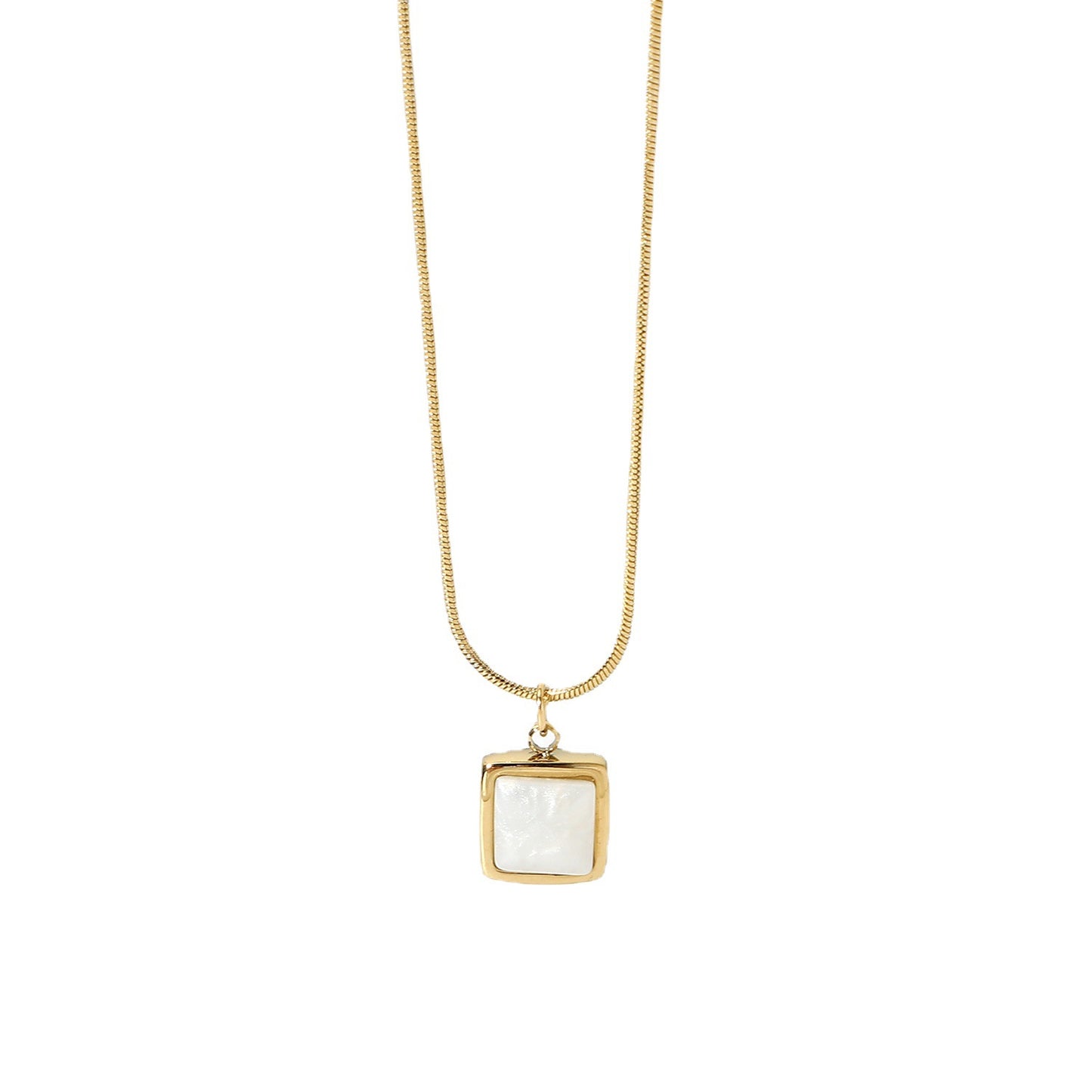 14K Gold Plated Stainless Steel Necklace Square White Jade Jewelry dealsniper-net