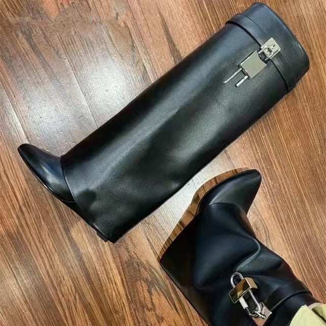 New Wedge Pants Boots Metal Lock Pants Fashion Women Sleeve Women dealsniper-net