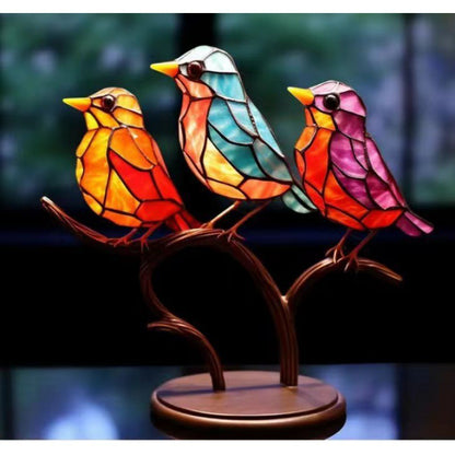 Stained Birds On Branch Desktop Ornaments For Bird Lover Home Decor dealsniper-net 3 Birds Double Joint Acrylic