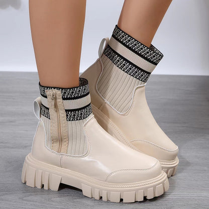 Fashion Mid-tube Boots With Zipper Design Non-slip Boots Women DealSniper.net Beige Size36