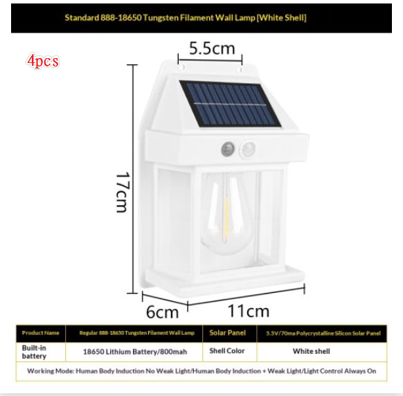 Outdoor Solar Tungsten Wall Light With Motion Sensor IP65 Outdoor DealSniper.net White Style18650 4PCS